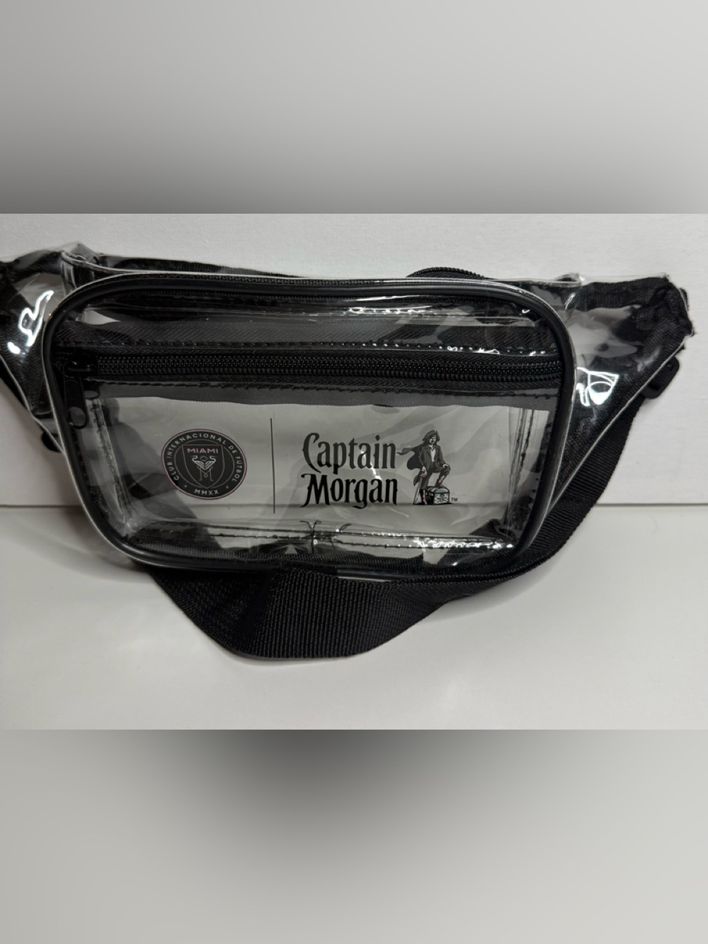 Clear Black Waist Bag with Captain Morgan Logo and 2 zipper compartments